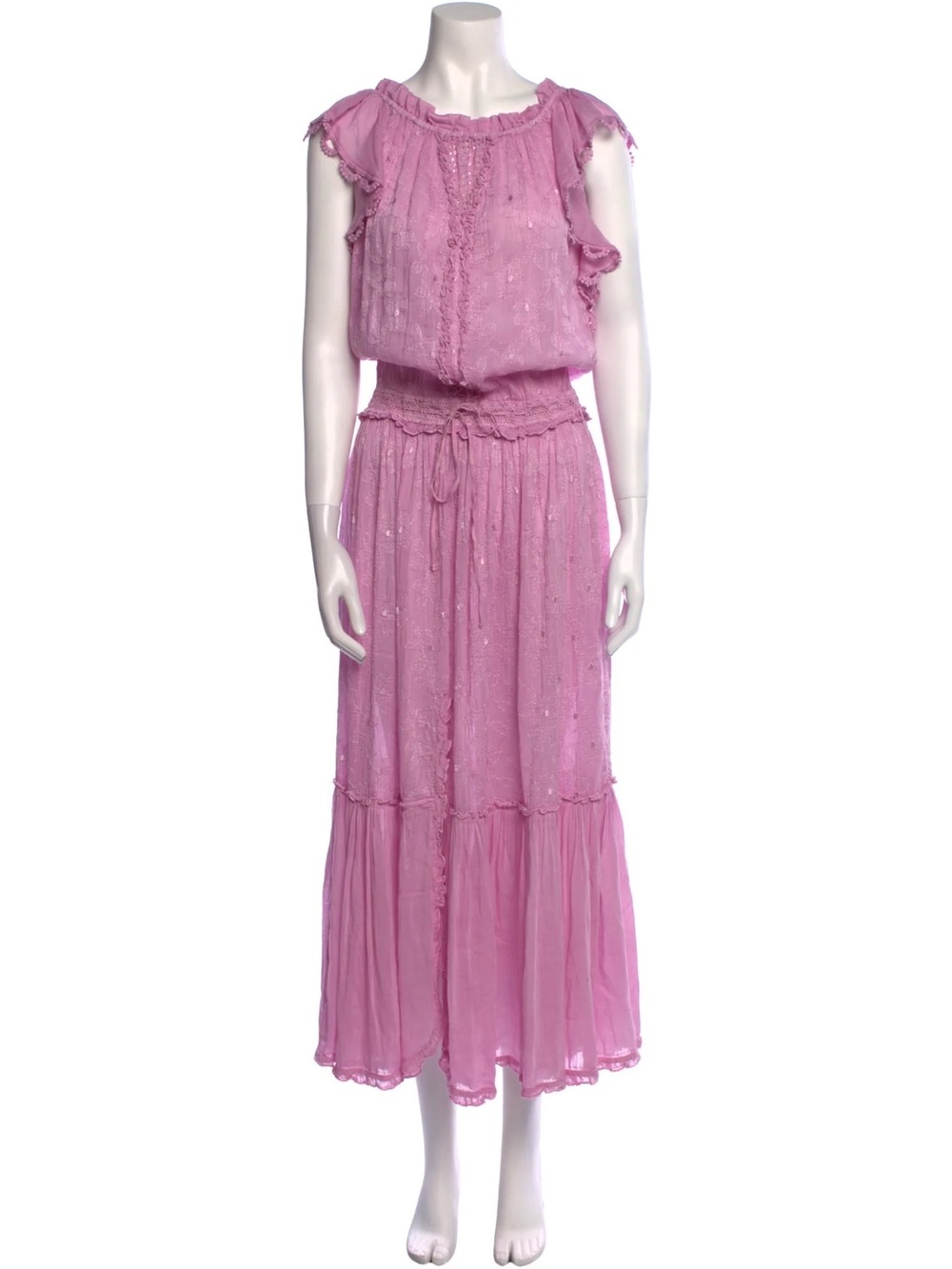 Sunday Tropez Pink Ruffle Sleeve Maxi Dress